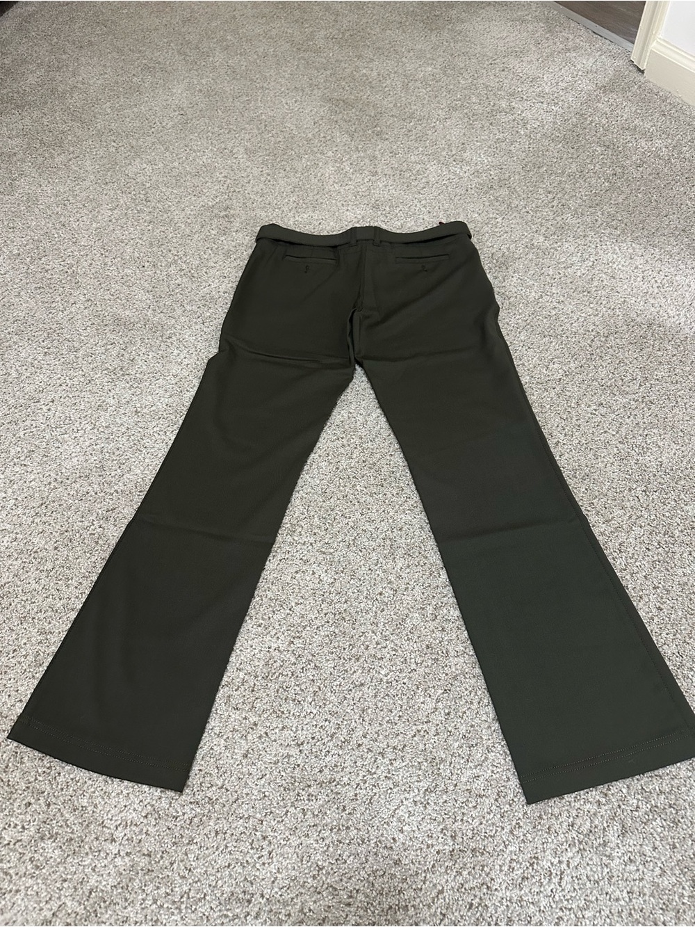 Prada Olive Straight-Leg Trousers with Subtle Belt - Picture 9 of 11